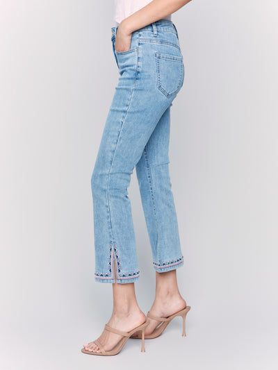 Cropped Bootcut Jeans with Embroidered Side Slit Detail Charlie B