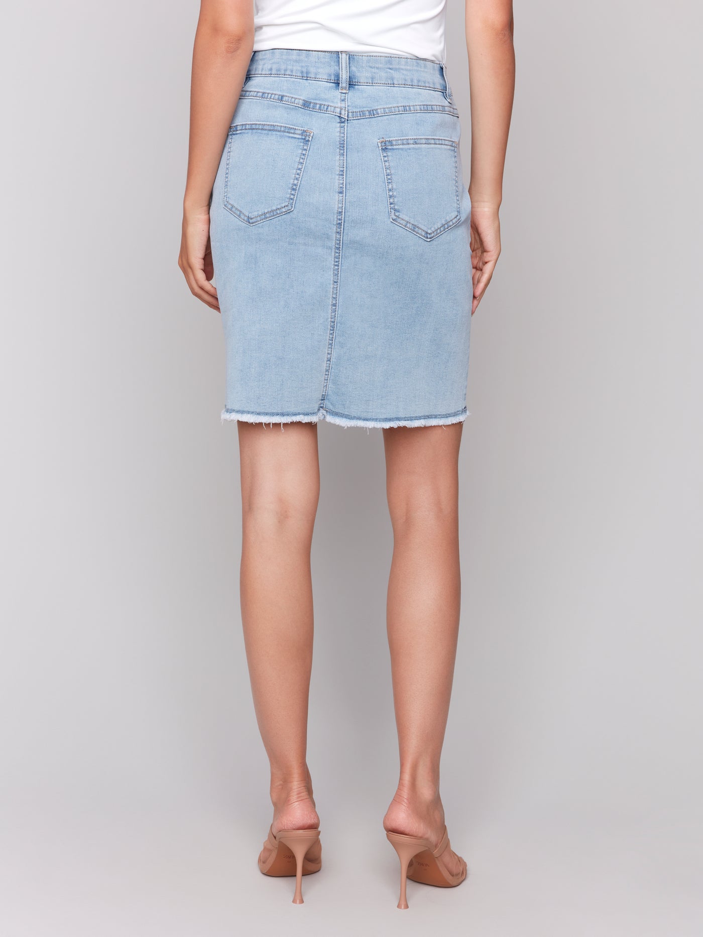 Stretch Denim Skort with Frayed Hem Charlie B