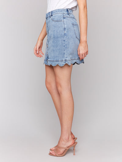 Scalloped Hem Button-Front Denim Skort Charlie B