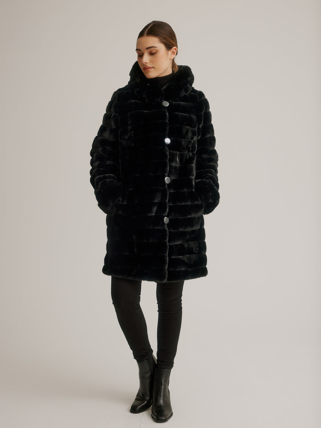 Black swirl faux fur coat best sale