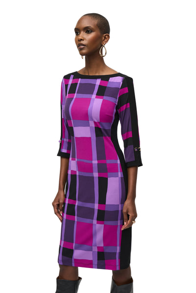 Silky Knit Plaid Print Sheath Dress Joseph Ribkoff