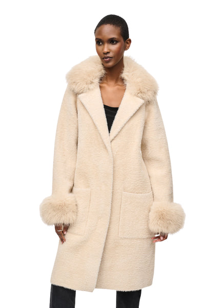 Feather Yarn and Faux Fur Sweater Coat Joseph Ribkoff