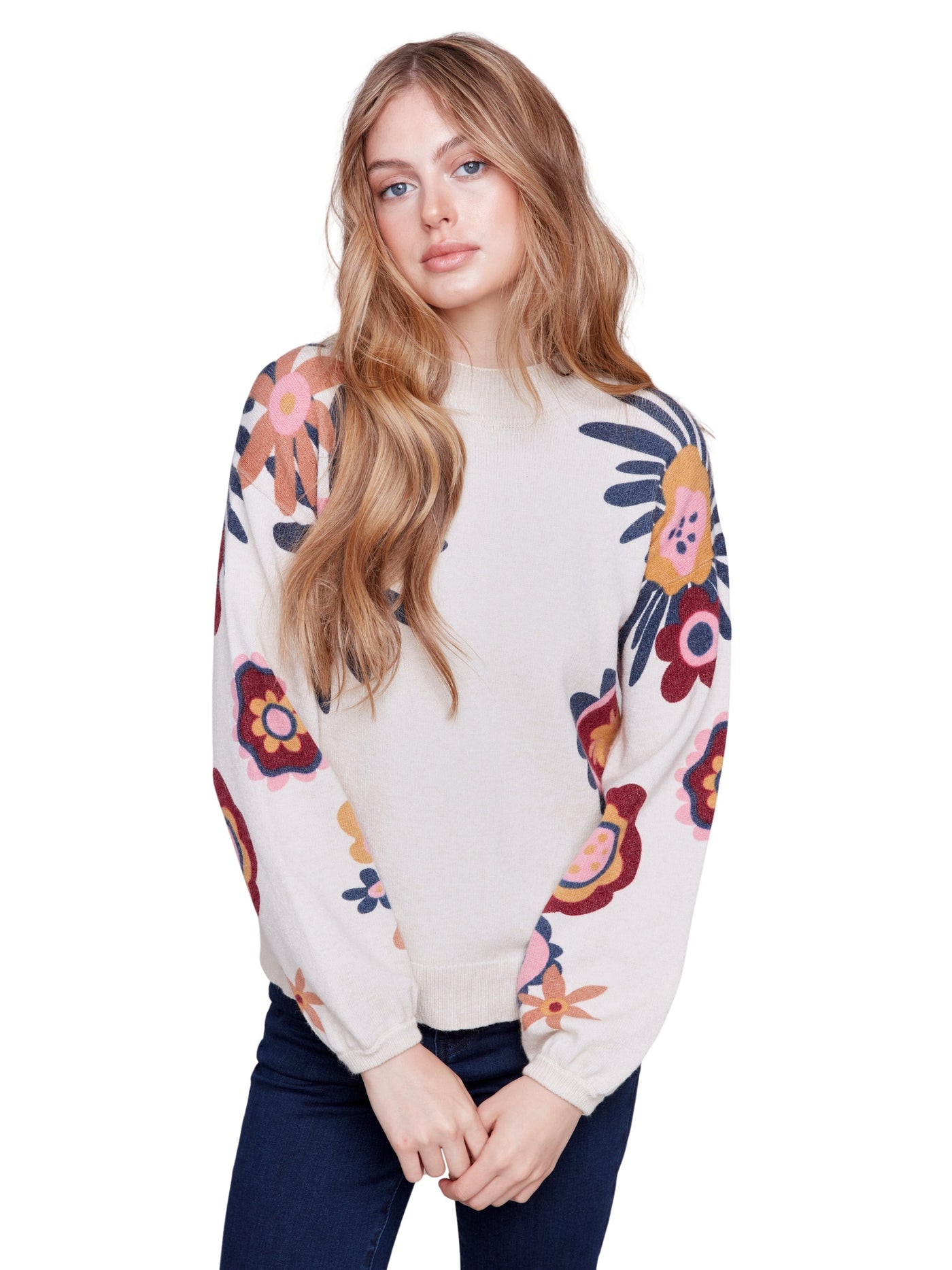 Floral Print Mock Neck Sweater Charlie B