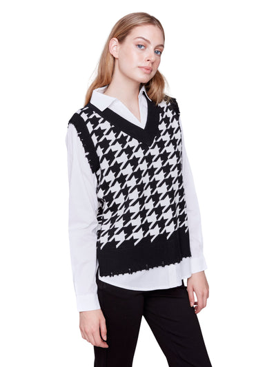 Houndstooth Fooler Vest with Shirt Collar Charlie B