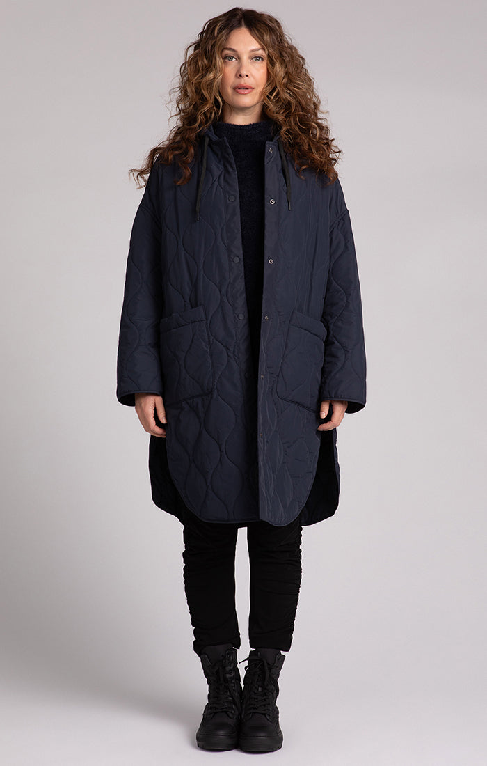 Quilted Maxi Shacket with Hood Sympli