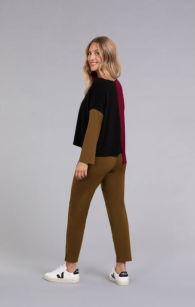 Sympli Colour Block Etch V-Neck Top, Long Sleeves 