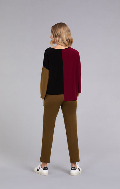 Sympli Colour Block Etch V-Neck Top, Long Sleeves 