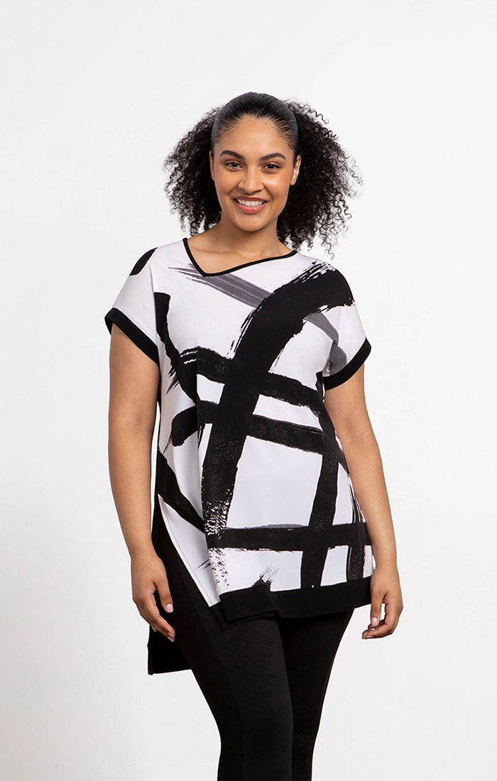 Sympli Dolman Angle Tunic Print, Cap Sleeves 