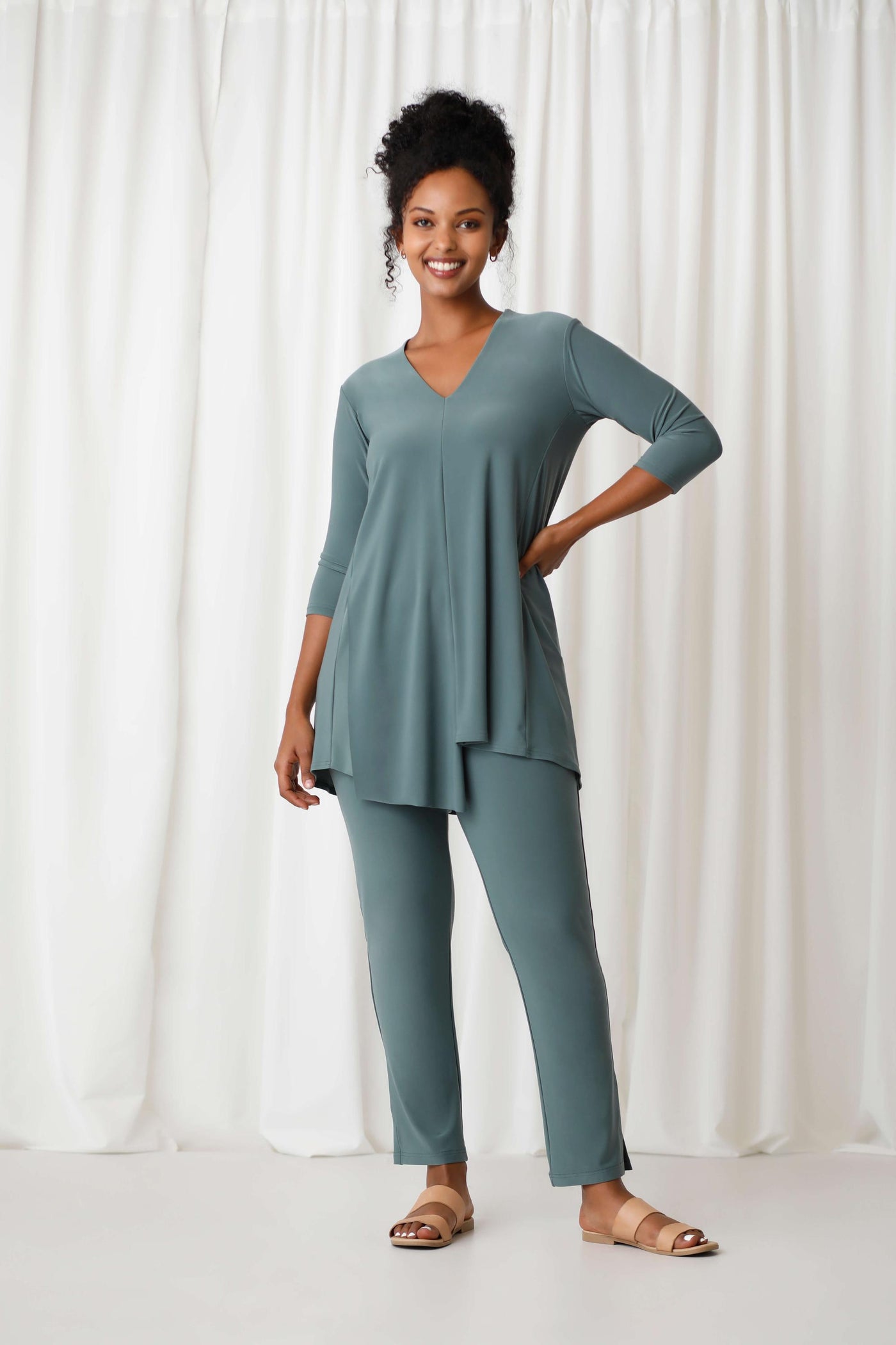 Sympli V-Neck Double Over Tunic 3/4 Sleeve 